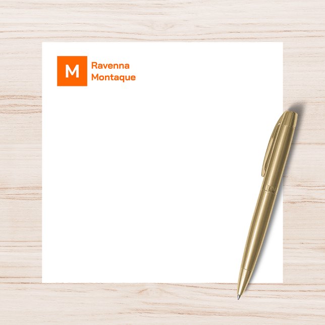 Monogram Modern Sunset Orange Personalized Script  Note Card (Creator Uploaded)