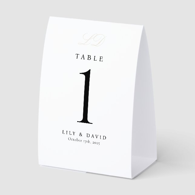 Monogram Modern Table Number Paper Table Tent (Front)