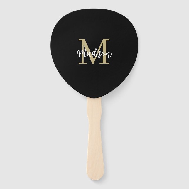 Monogram Modern Tan Black Sand Hand Fan (Front)