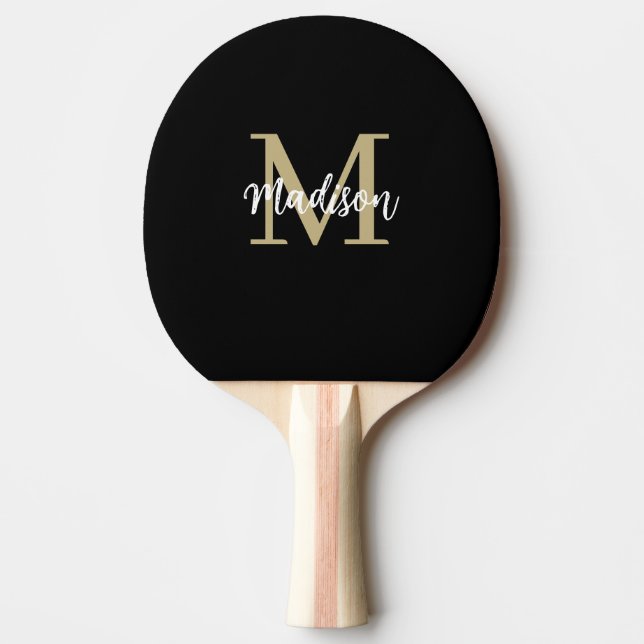 Monogram Modern Tan Black Sand Ping Pong Paddle (Front)