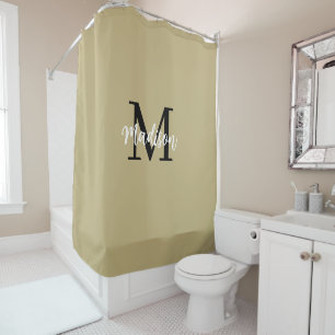 Monogram Modern Tan Sand and Black Shower Curtain