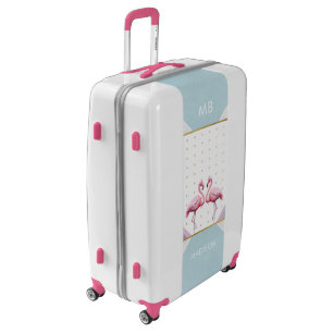 Monogram Modern Trendy Flamingo Pink Girly Name Luggage