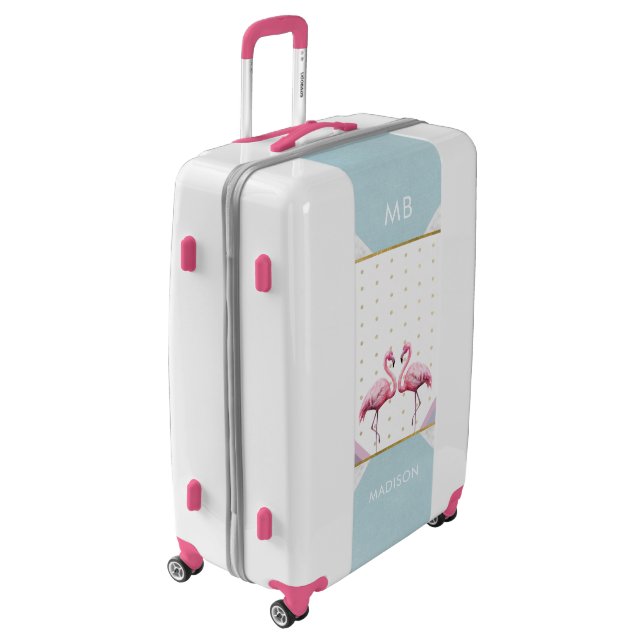 Monogram Modern Trendy Flamingo Pink Girly Name Luggage (Rotated Left)