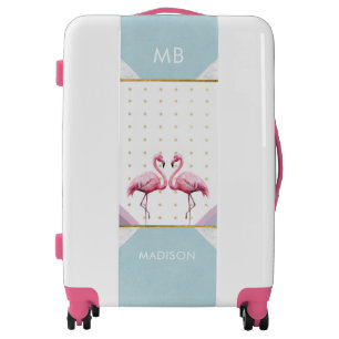 Monogram Modern Trendy Flamingo Pink Girly Name Luggage