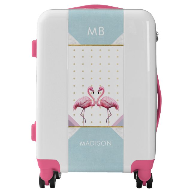Monogram Modern Trendy Flamingo Pink Girly Name Luggage (Front)