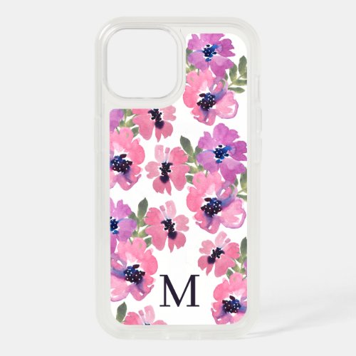 Monogram Modern Watercolor Pink Floral iPhone 15 Case