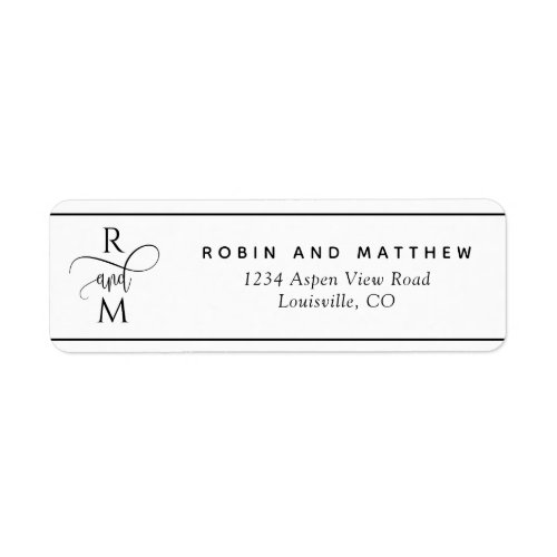Monogram Modern White and Black Return Address Label