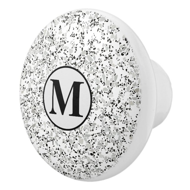 Monogram Modern White and Gray Terrazzo Pattern Ceramic Knob (Right)
