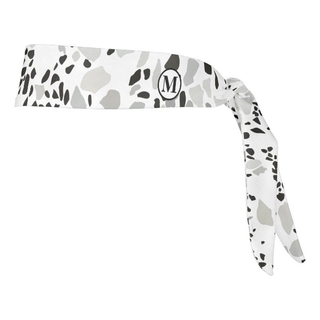 Monogram Modern White and Gray Terrazzo Pattern Tie Headband (Rotate 90)