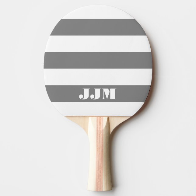 Monogram Modern White, Gray Stripe Ping Pong Paddle (Front)