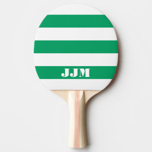 Monogram Modern White, Shamrock Green Stripe Ping Pong Paddle