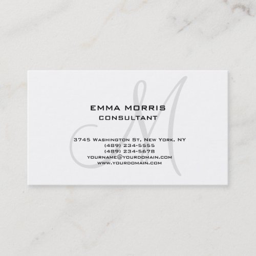 Monogram Modern White Simple Consultant Business Card