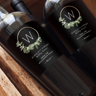 Monogram Modern wreath Personalized Christmas Wine Label