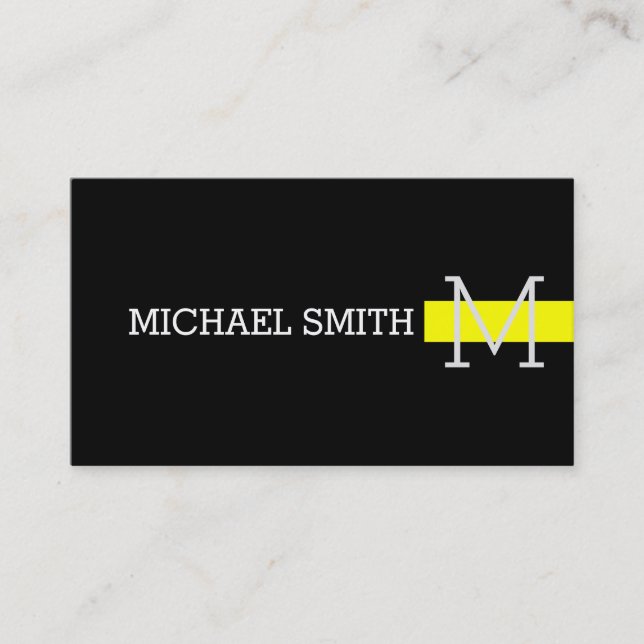 Monogram Modern Yellow Professional Plain Black Business Card (Front)