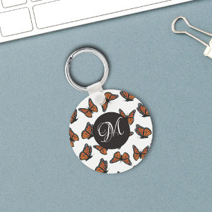 Monogram Monarch Butterflies Simple Keychain