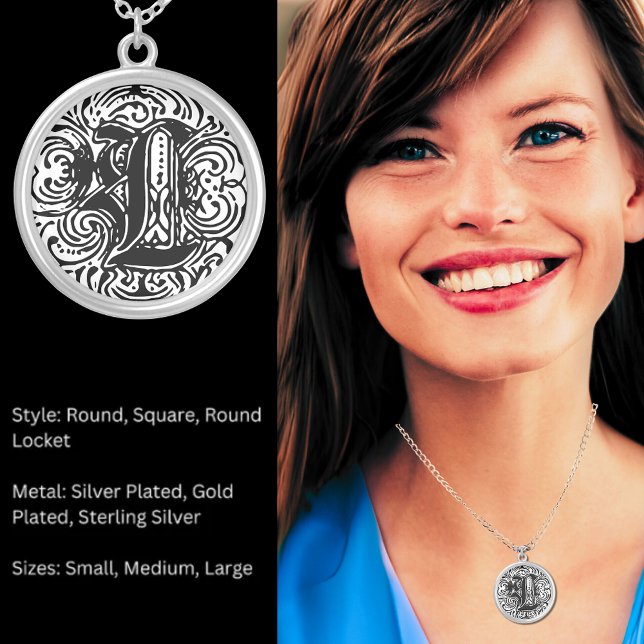Monogram Monarchia Letter L Gothic Initial  Silver Plated Necklace (Monogram Monarchia Letter L Gothic Initial )