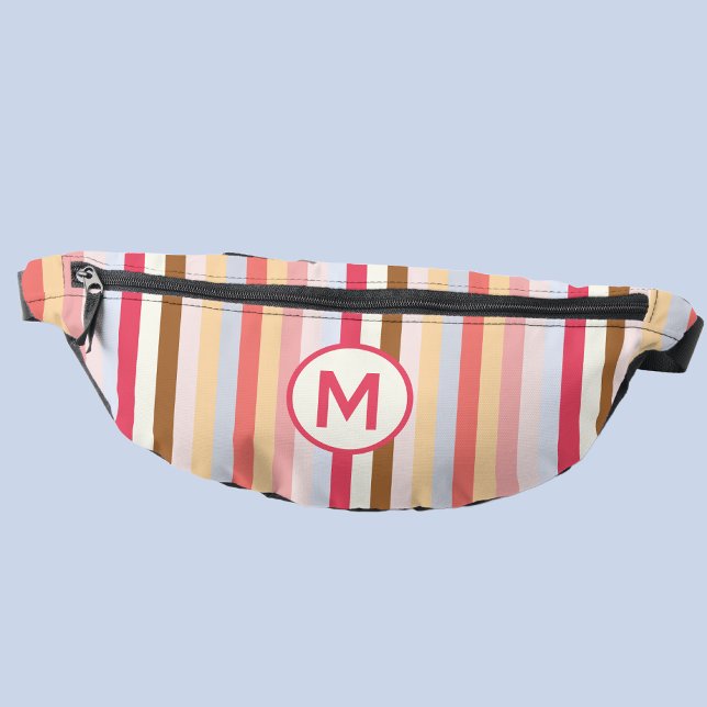 Monogram Monogram Modern Pastel Candy Stripe Fanny Pack (Modern monogram initial pastel candy stripe fanny pack)