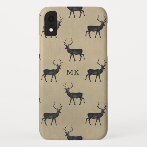 Monogram Monogrammed Deer Stag Rustic Pattern iPhone XR Case