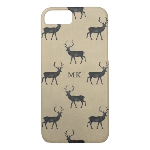 Monogram Monogrammed Deer Stag Rustic Pattern iPhone 87 Case