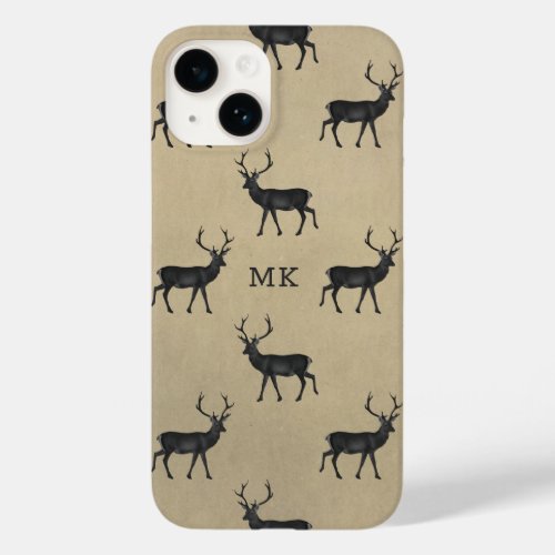 Monogram Monogrammed Deer Stag Rustic Pattern Case_Mate iPhone 14 Case