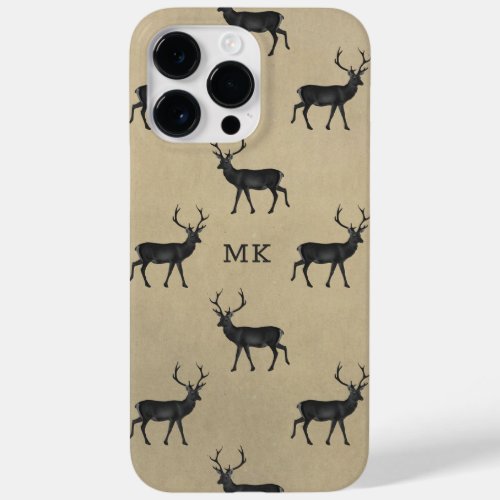 Monogram Monogrammed Deer Stag Rustic Pattern Case_Mate iPhone 14 Pro Max Case