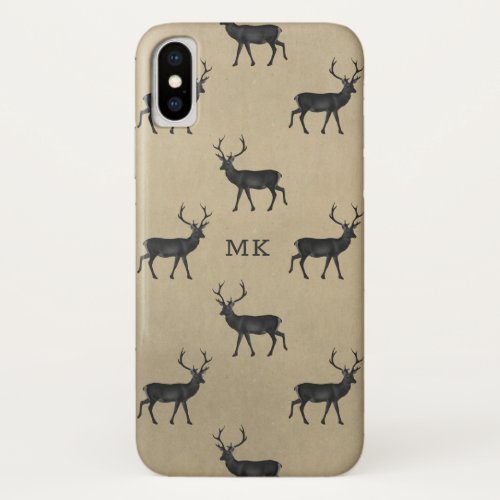 Monogram Monogrammed Deer Stag Rustic Pattern iPhone X Case