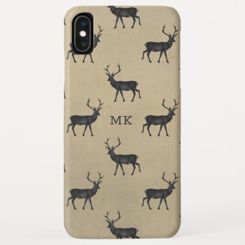 Monogram Monogrammed Deer Stag Rustic Pattern iPhone XS Max Case