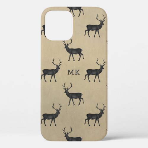 Monogram Monogrammed Deer Stag Rustic Pattern iPhone 12 Pro Case