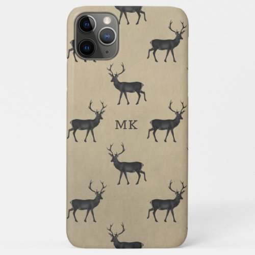 Monogram Monogrammed Deer Stag Rustic Pattern iPhone 11 Pro Max Case