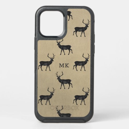 Monogram Monogrammed Deer Stag Rustic Pattern OtterBox Symmetry iPhone 12 Case