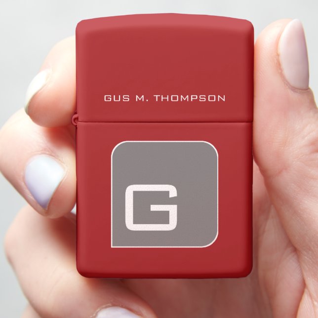 Monogram Monogrammed Gray Red Zippo Lighter (In Hand)