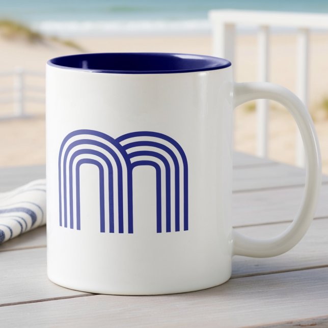 Monogram Monogrammed Initial Blue Modern Simple  Coffee Mug (Creator Uploaded)