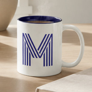 Monogram Monogrammed Initial Blue Modern Simple Two-Tone Coffee Mug