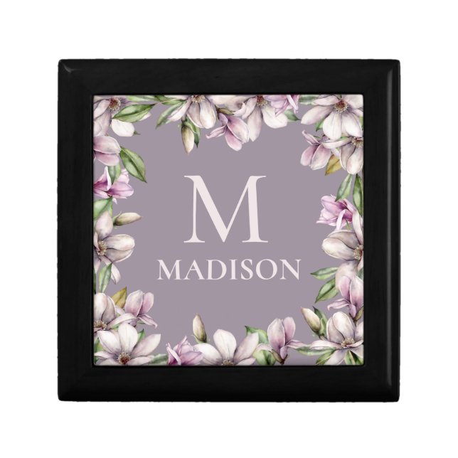Monogram Monogrammed Magnolia Floral Personalized Gift Box (Front)