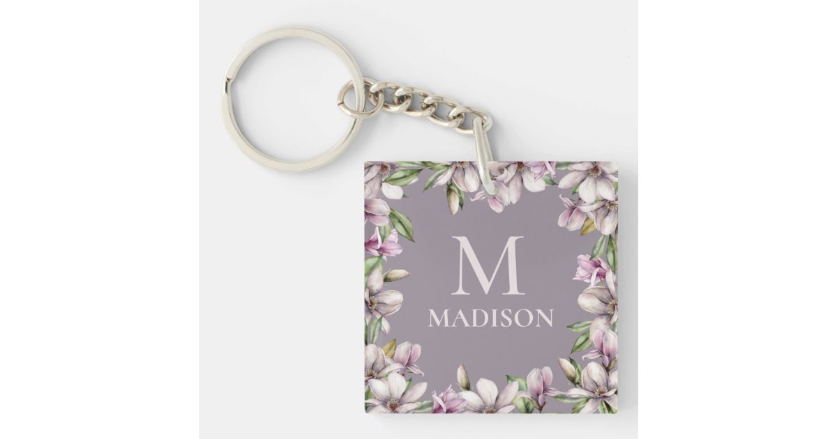 Pretty Feminine Pink Wreath Custom Monogram Keychain, Zazzle