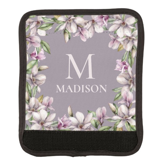 Monogram Monogrammed Magnolia Floral Personalized Luggage Handle Wrap (Front)