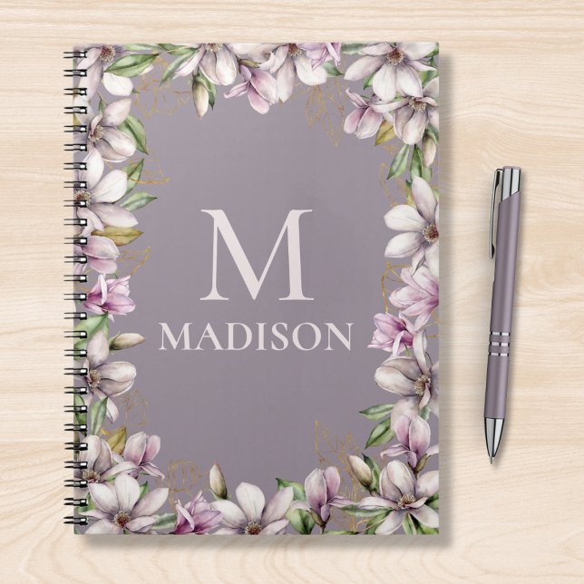 Monogram Monogrammed Magnolia Floral Personalized Notebook (Creator Uploaded)