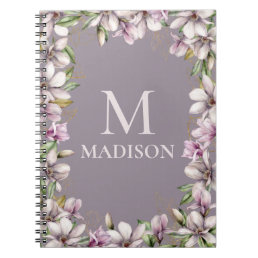 Monogram Monogrammed Magnolia Floral Personalized Notebook