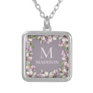 Monogram Monogrammed Magnolia Floral Personalized Silver Plated Necklace at Zazzle