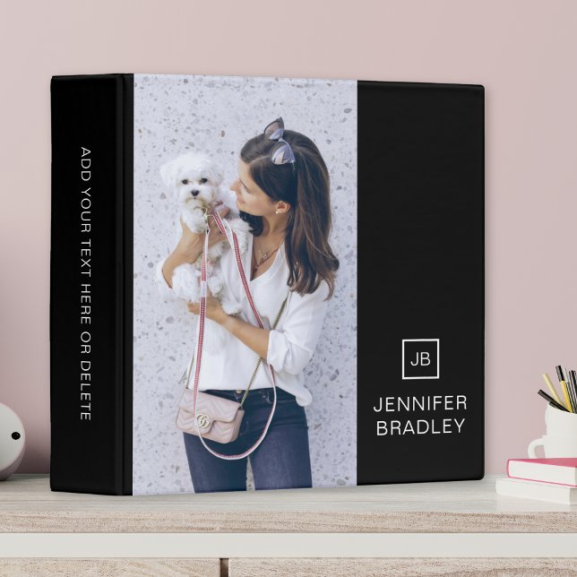Monogram Monogrammed Photo Chic Personalized Name 3 Ring Binder (Creator Uploaded)