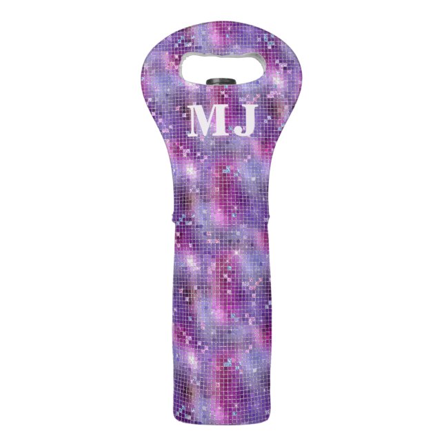 Monogram Monogrammed Pink Purple Girly Glamour Wine Bag (Front)