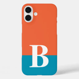 Monogram Monogrammed Simple Modern Orange Blue iPhone 16 Plus Case