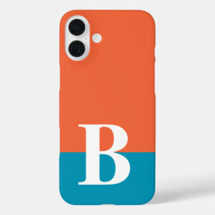 Monogram Monogrammed Simple Modern Orange Blue iPhone 16 Plus Case