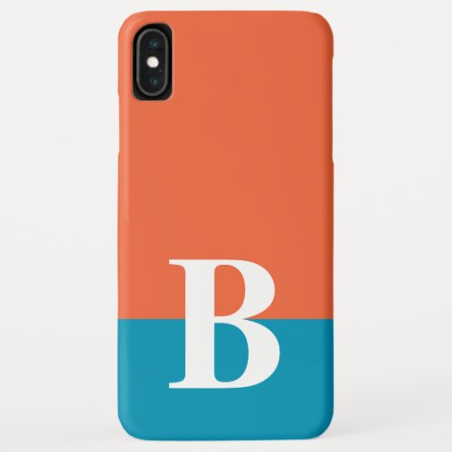 Monogram Monogrammed Simple Modern Orange Blue iPhone XS Max Case