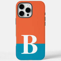 Monogram Monogrammed Simple Modern Orange Blue iPhone 16 Pro Max Case
