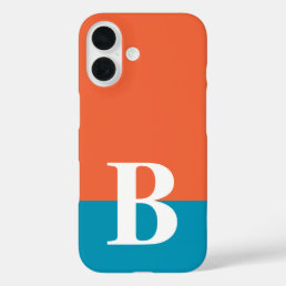 Monogram Monogrammed Simple Modern Orange Blue iPhone 16 Case