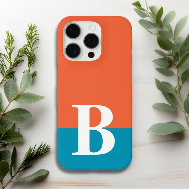 Monogram Monogrammed Simple Modern Orange Blue Case-Mate iPhone Case (Creator Uploaded)