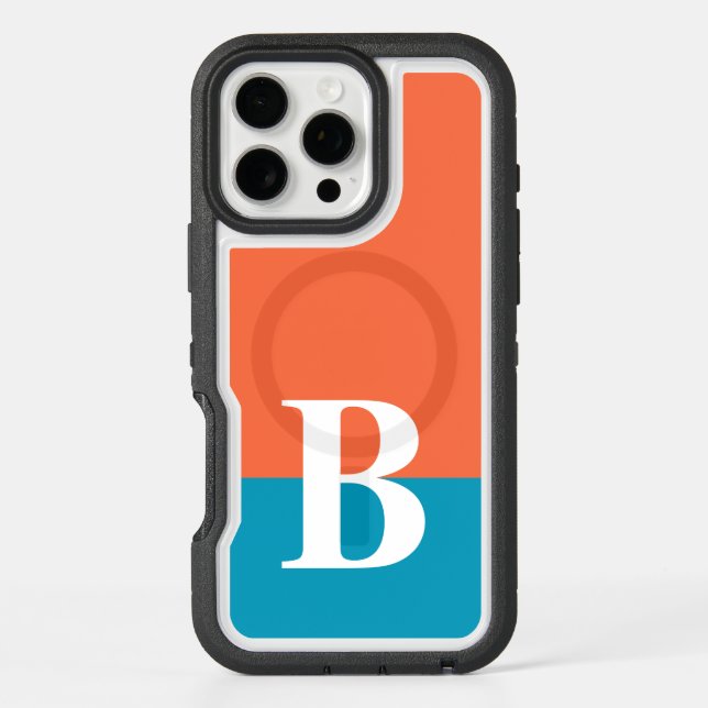 Monogram Monogrammed Simple Modern Orange Blue Otterbox iPhone Case (Back)