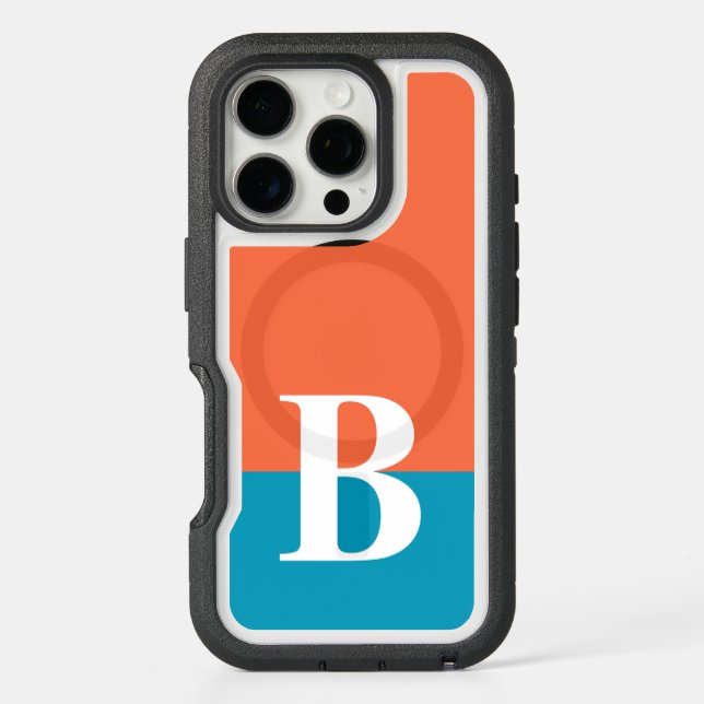 Monogram Monogrammed Simple Modern Orange Blue Otterbox iPhone Case (Back)