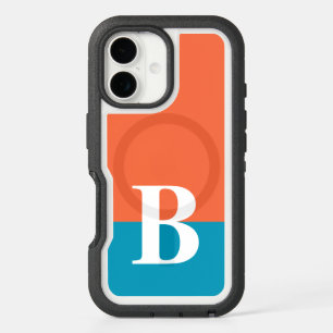 Monogram Monogrammed Simple Modern Orange Blue iPhone 16 Case